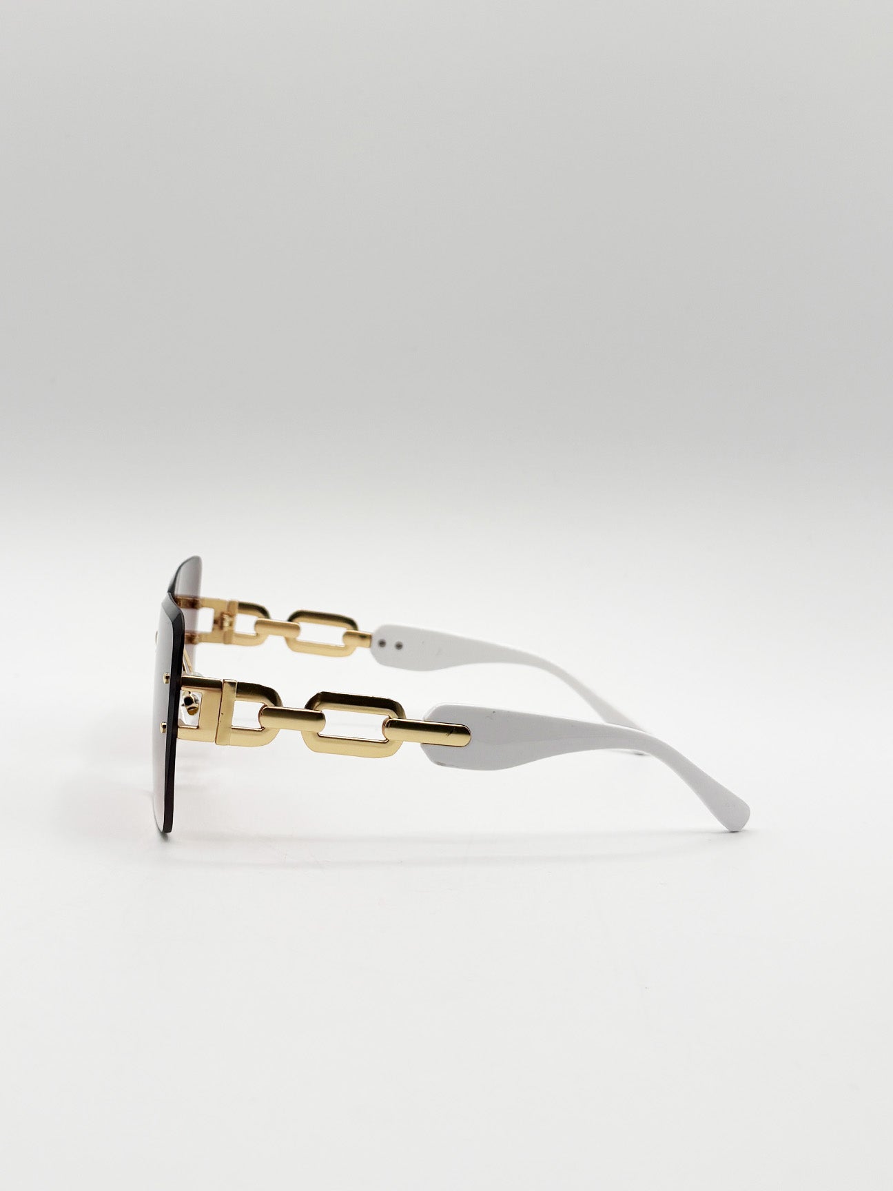 Rimless Oversized Square Sunglassses in White Gold