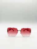 Rimless Oversized Square Sunglassses in Red Gold