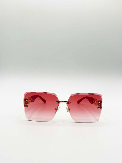 Rimless Oversized Square Sunglassses in Red Gold