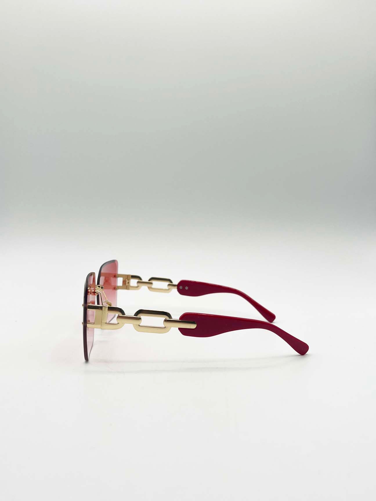 Rimless Oversized Square Sunglassses in Red Gold