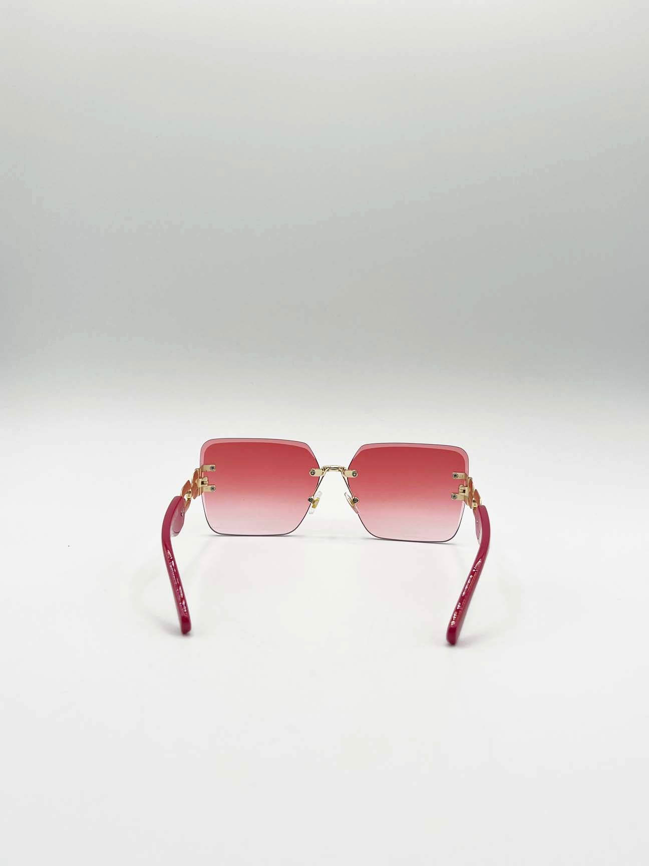 Rimless Oversized Square Sunglassses in Red Gold