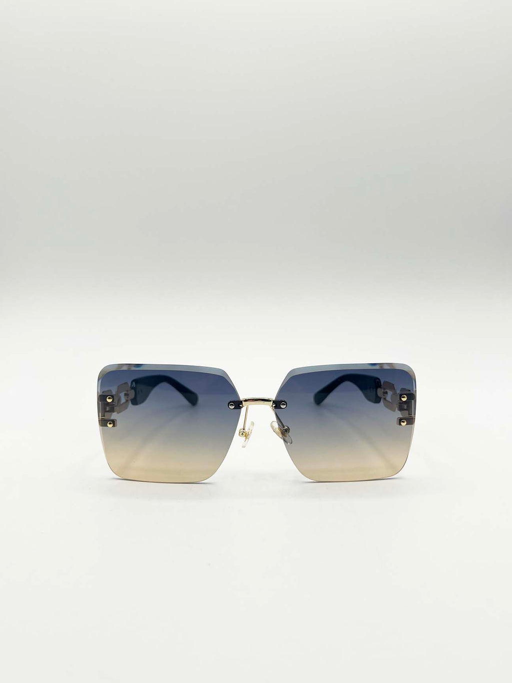 Rimless Shape_Oversized Square Sunglassses in Navy Gold