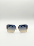 Rimless Shape_Oversized Square Sunglassses in Navy Gold