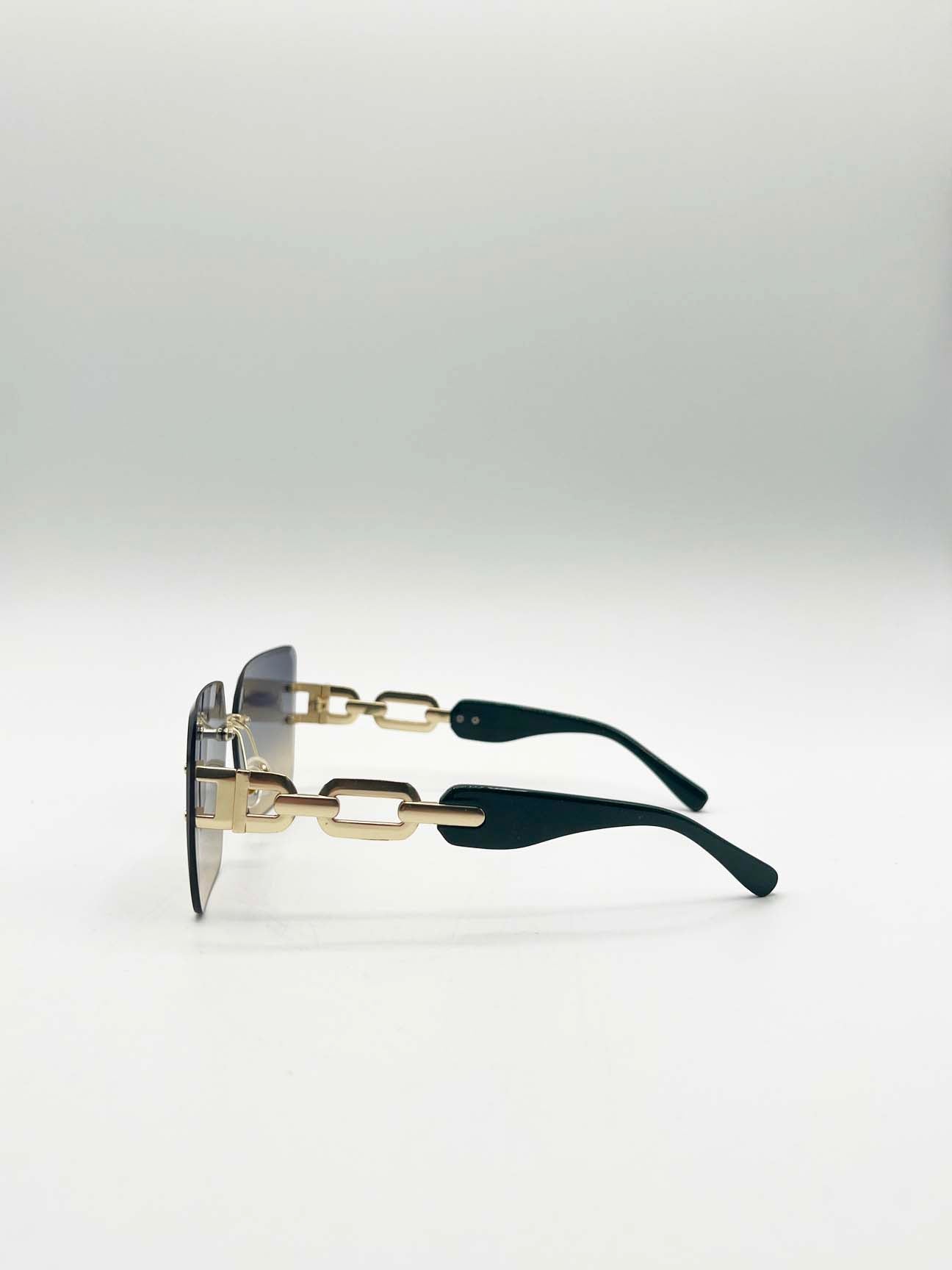 Rimless Shape_Oversized Square Sunglassses in Navy Gold