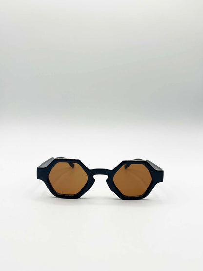 Round Hexagon Sunglasses in Black Brown