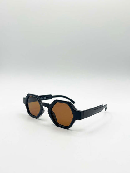 Round Hexagon Sunglasses in Black Brown