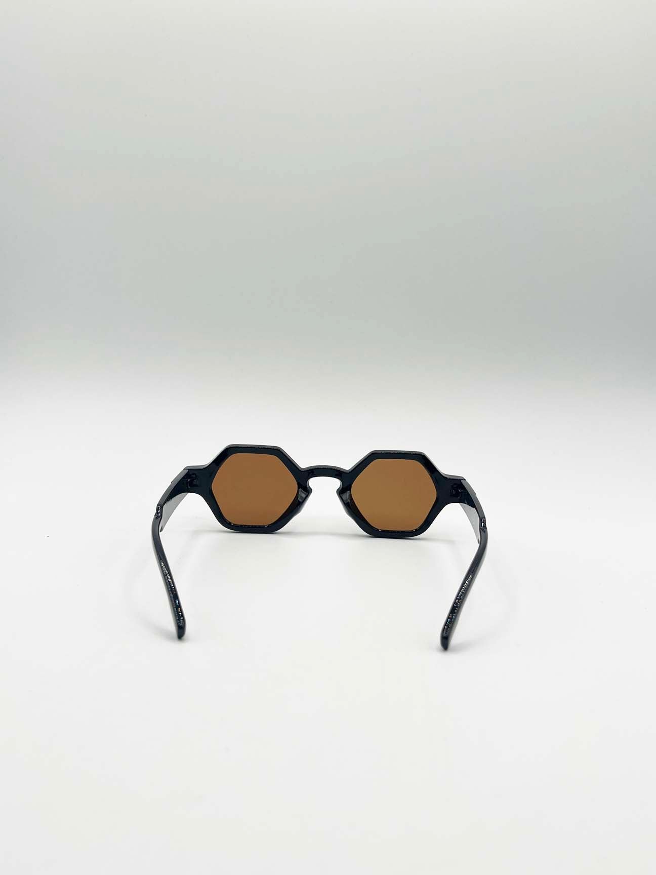 Round Hexagon Sunglasses in Black Brown