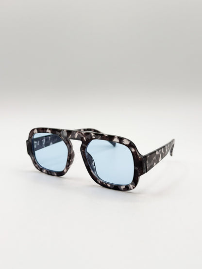 Tortoise Retro Navigator Sunglasses in Grey Blue