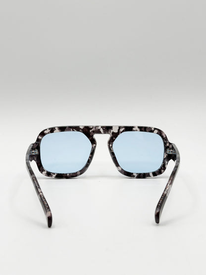 Tortoise Retro Navigator Sunglasses in Grey Blue