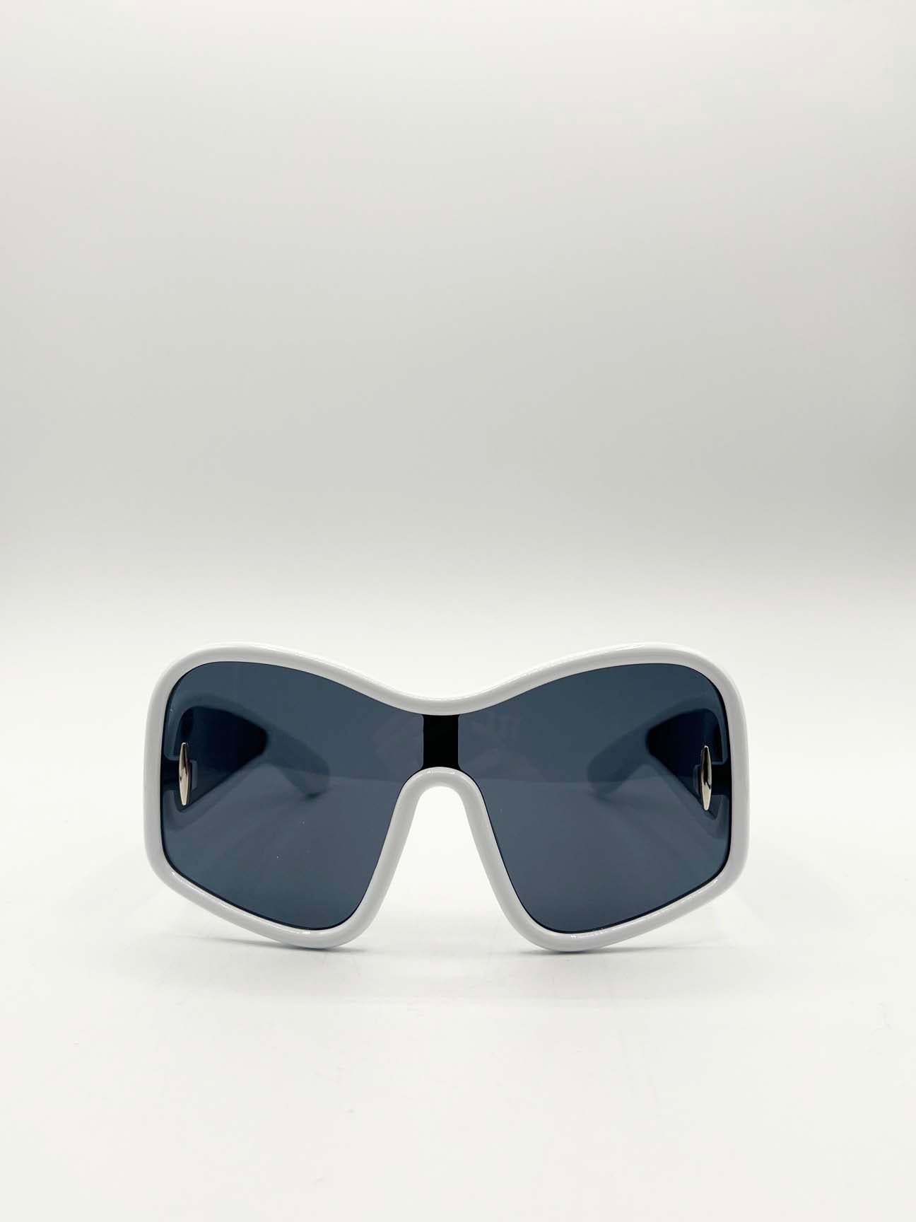 Square Oversized Mask Sunglasses in White Black