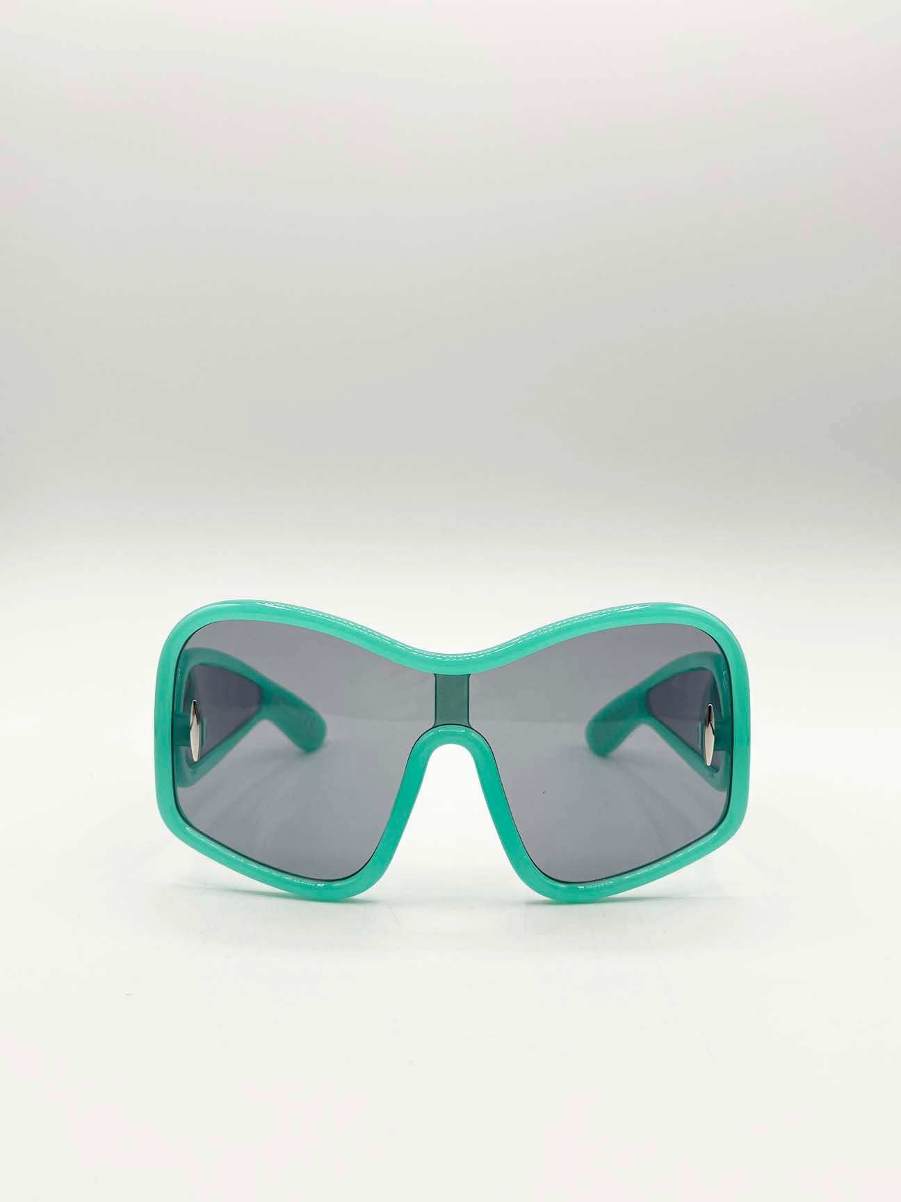 Square Oversized Mask Sunglasses in Aqua Grey