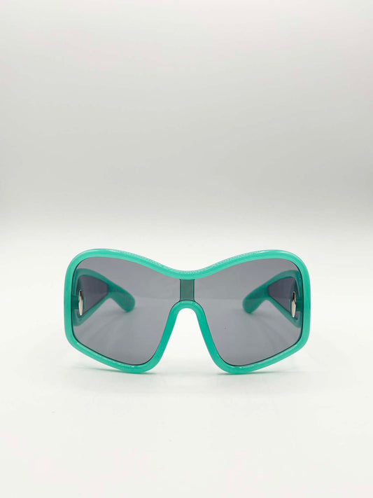 Square Oversized Mask Sunglasses in Aqua Grey