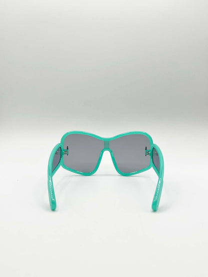 Square Oversized Mask Sunglasses in Aqua Grey