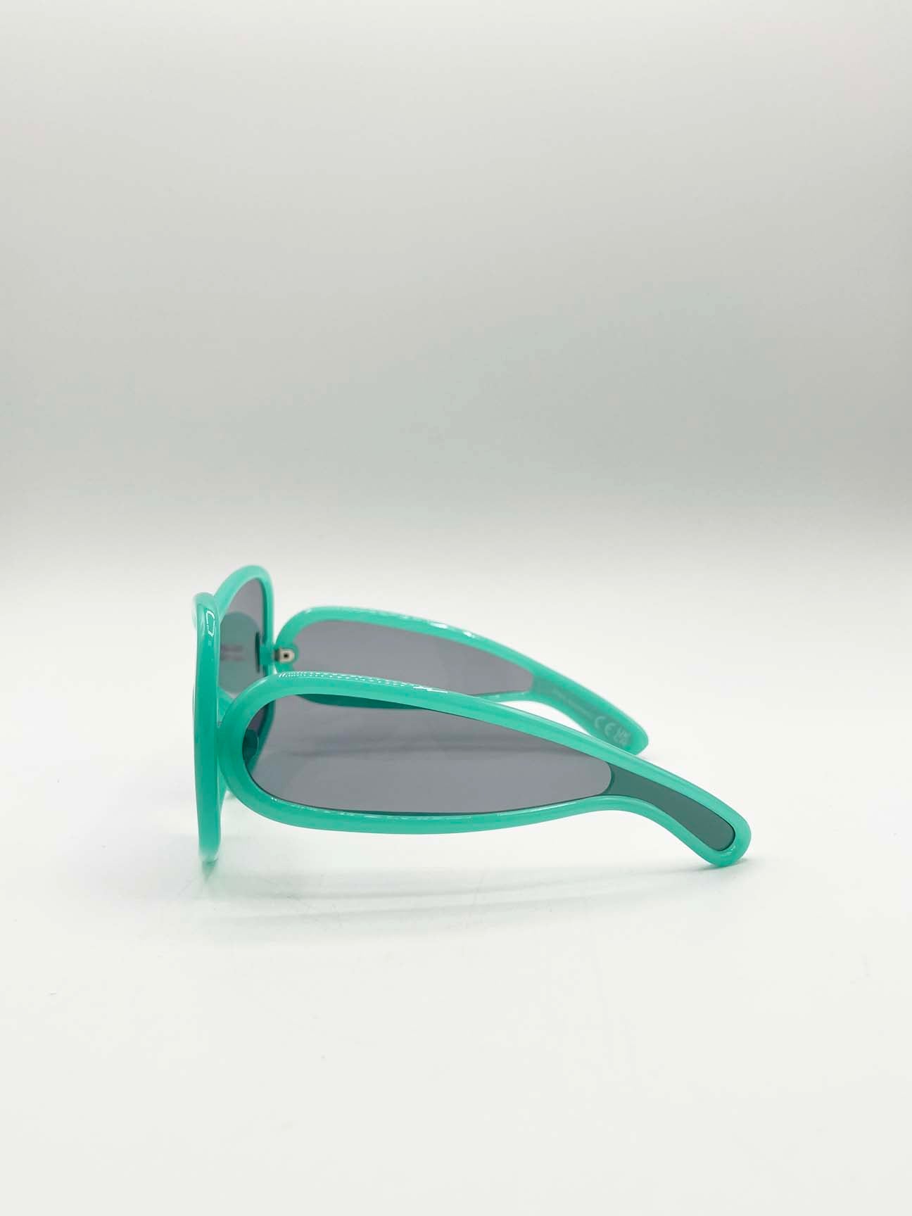 Square Oversized Mask Sunglasses in Aqua Grey