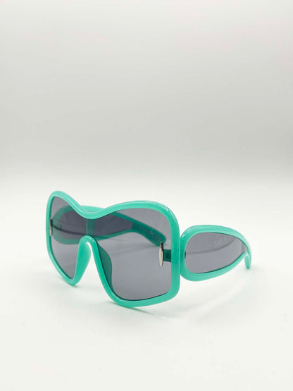 Square Oversized Mask Sunglasses in Aqua Grey