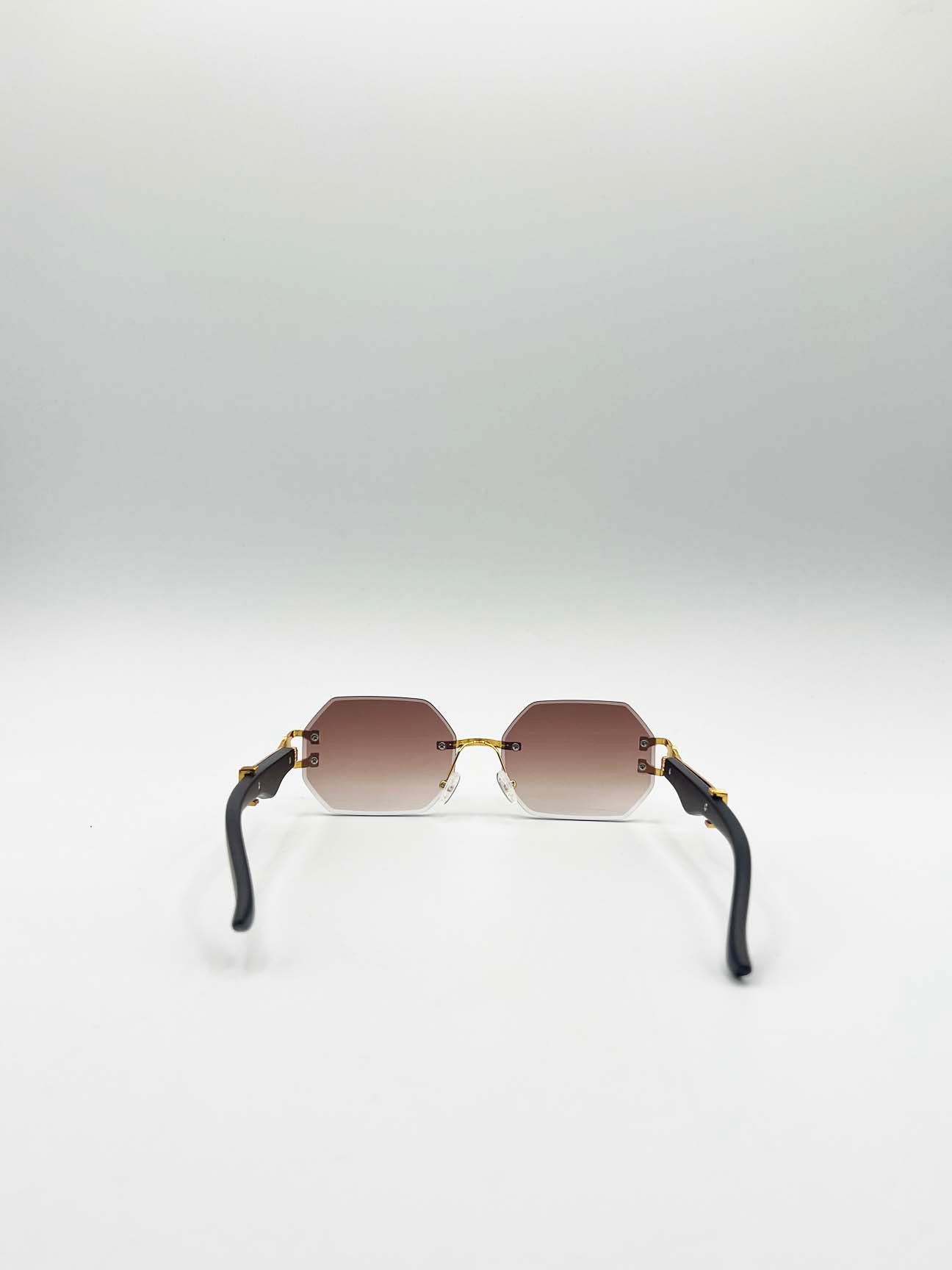 Rimless Oval Geometric Sunglasses in Gold Brown