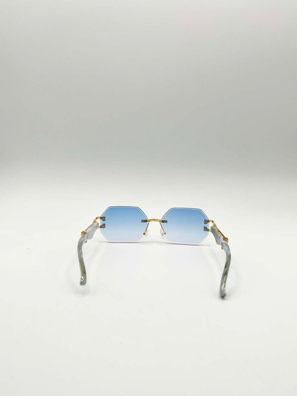 Rimless Oval Geometric Sunglasses in Gold Blue