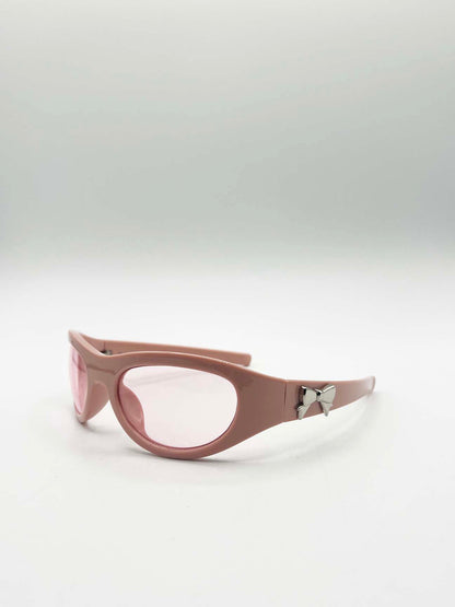 Wrap Around Racer Bow Sunglasses in Pink