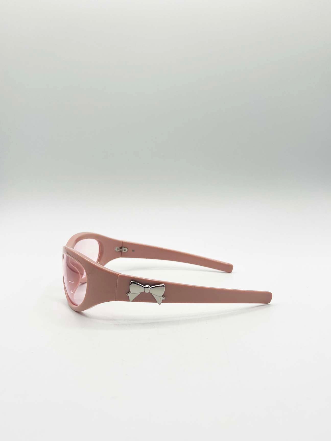 Wrap Around Racer Bow Sunglasses in Pink