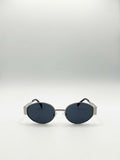 Rounded Oval Metal Frame Sunglasses in Silver Grey