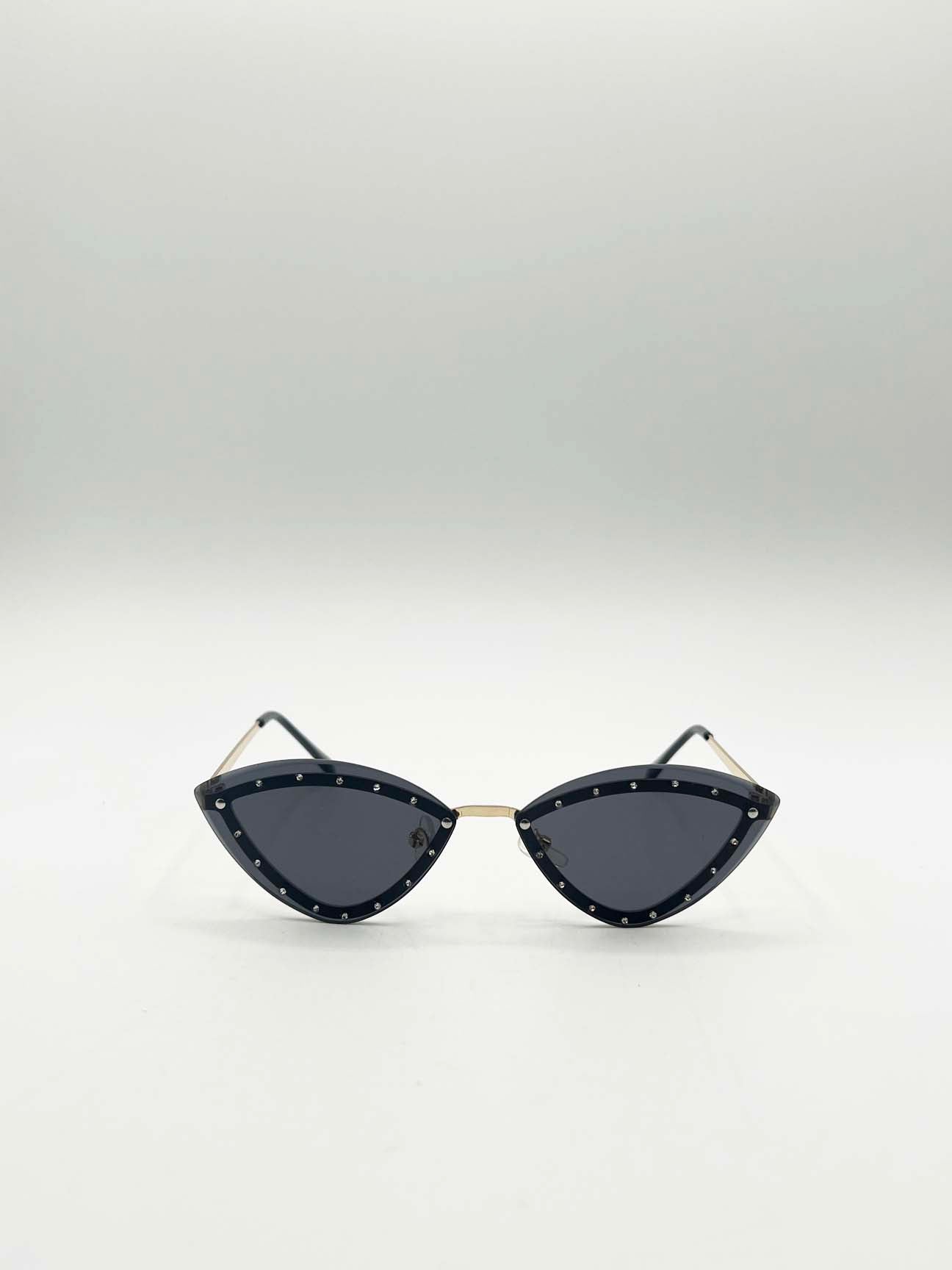 Diamante Cat-Eye Sunglasses in Black