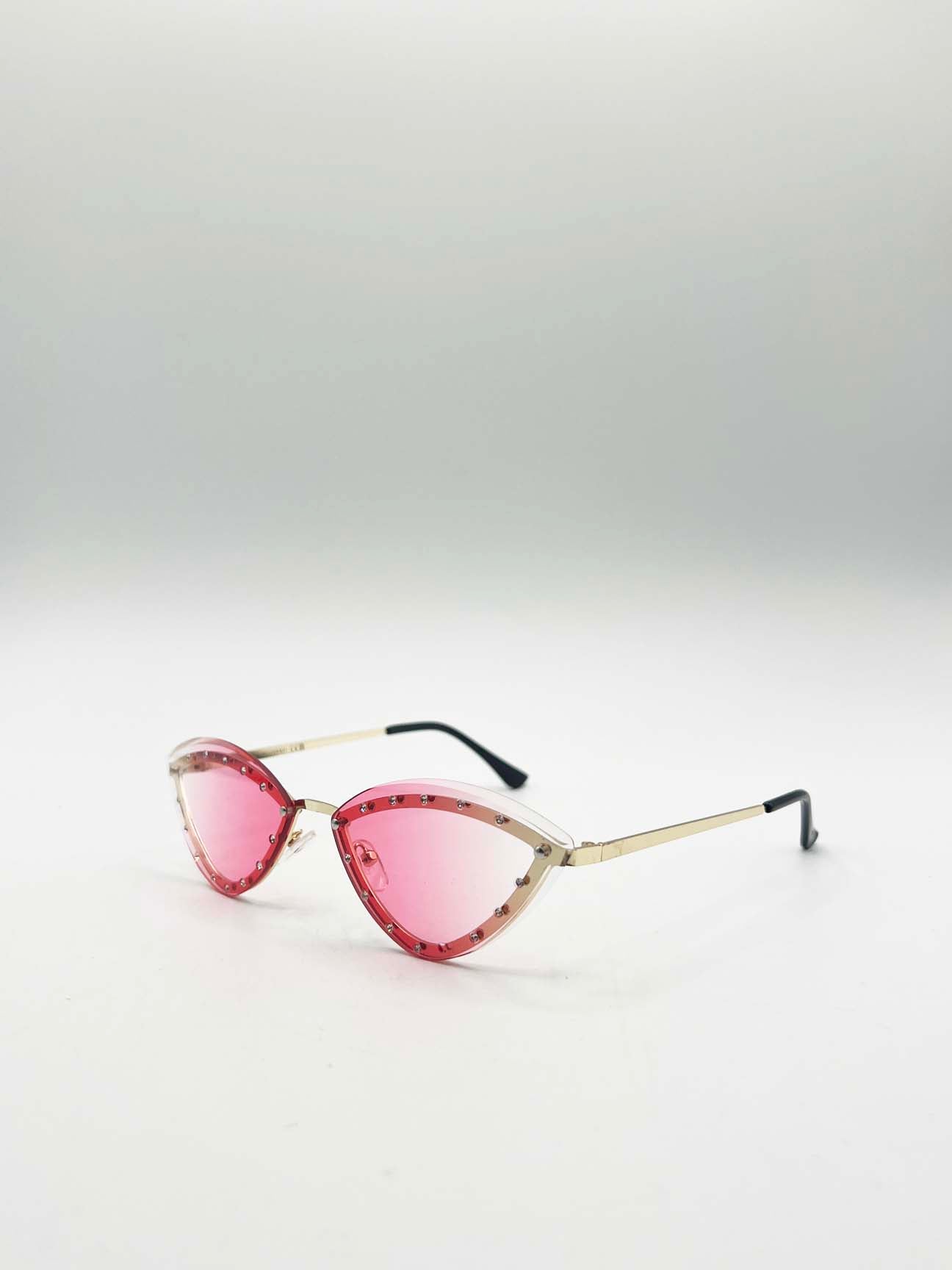 Diamante Cat-Eye Sunglasses in Pink