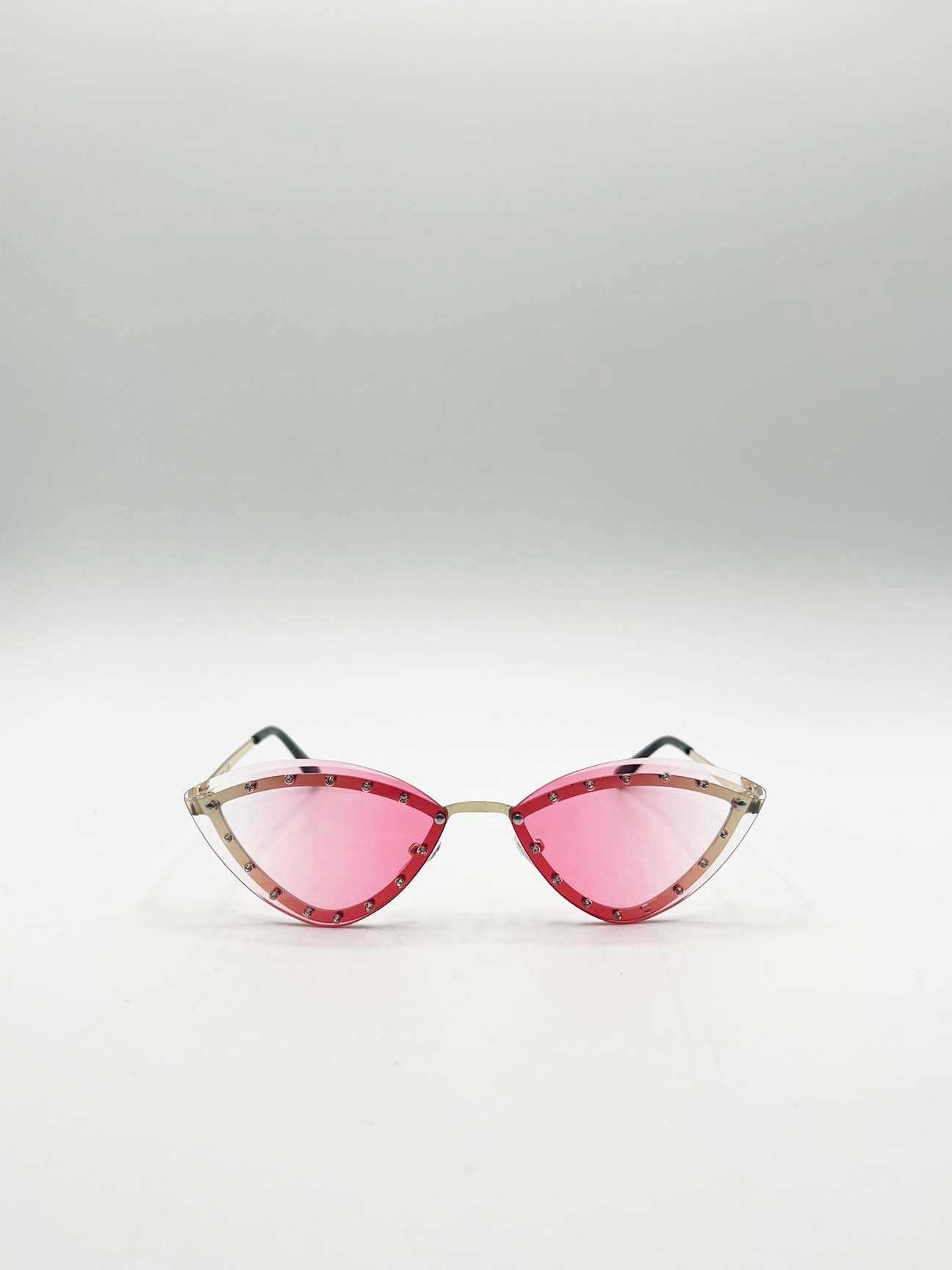 Diamante Cat-Eye Sunglasses in Pink