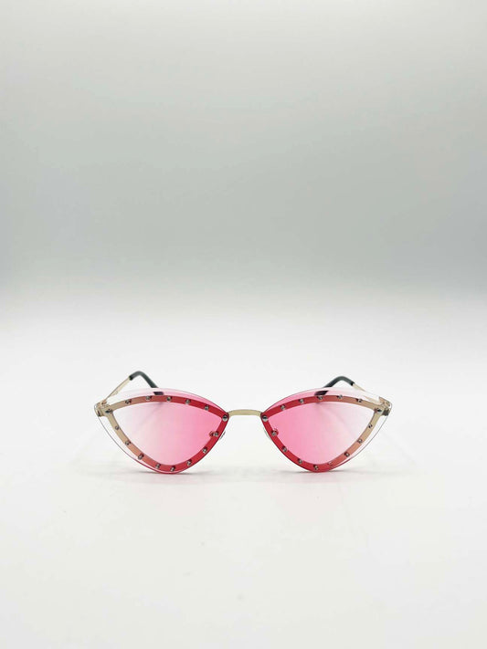 Diamante Cat-Eye Sunglasses in Pink