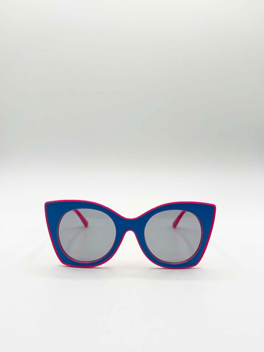 Oversized Round Cat-Eye Sunglasses in Blue Pink