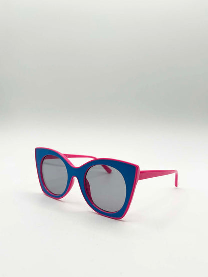 Oversized Round Cat-Eye Sunglasses in Blue Pink