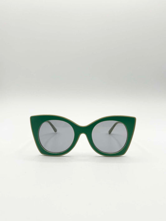 Oversized Round Cat-Eye Sunglasses in Green