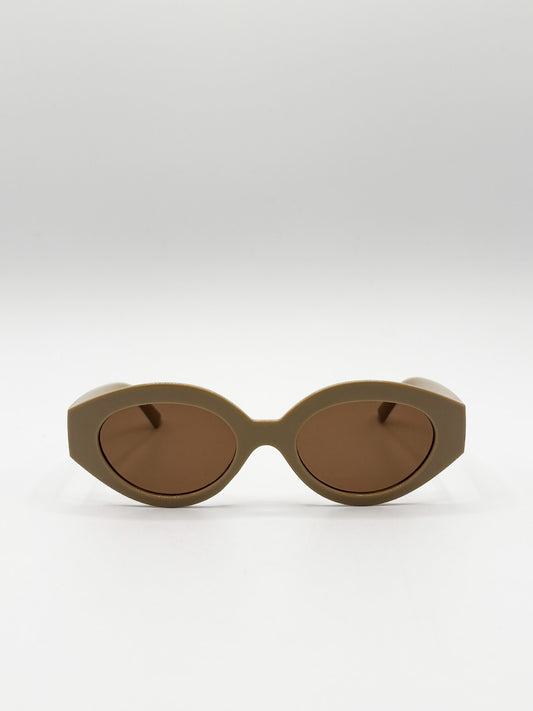 Retro Small Oval Sunglasses Beige