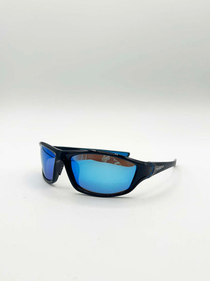 Thin Racer Sunglasses in Black Blue Lense