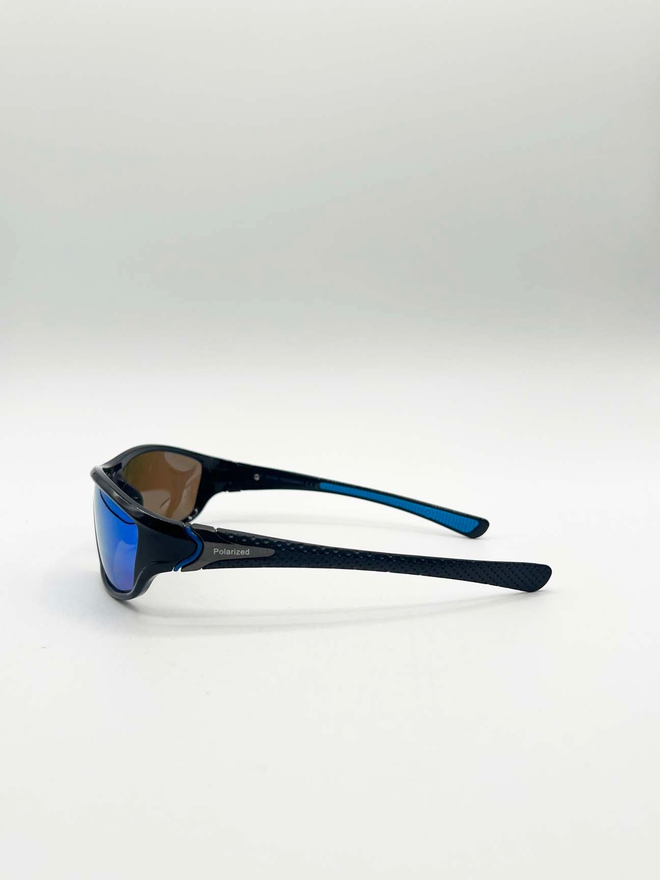 Thin Racer Sunglasses in Black Blue Lense