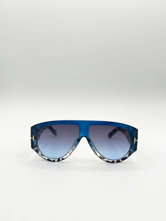 Oversized Rounded Sunglasses Blue Brown