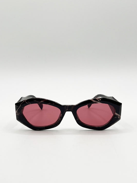 Retro Polygonal Cat-Eye Sunglasses in Red