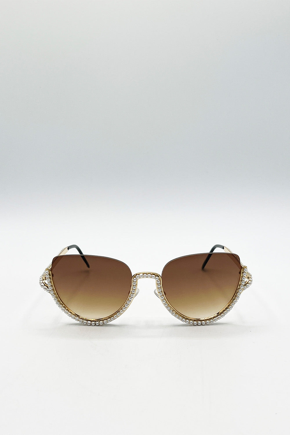 Upper Rimless Pearl Sunglasses in Gold Brown