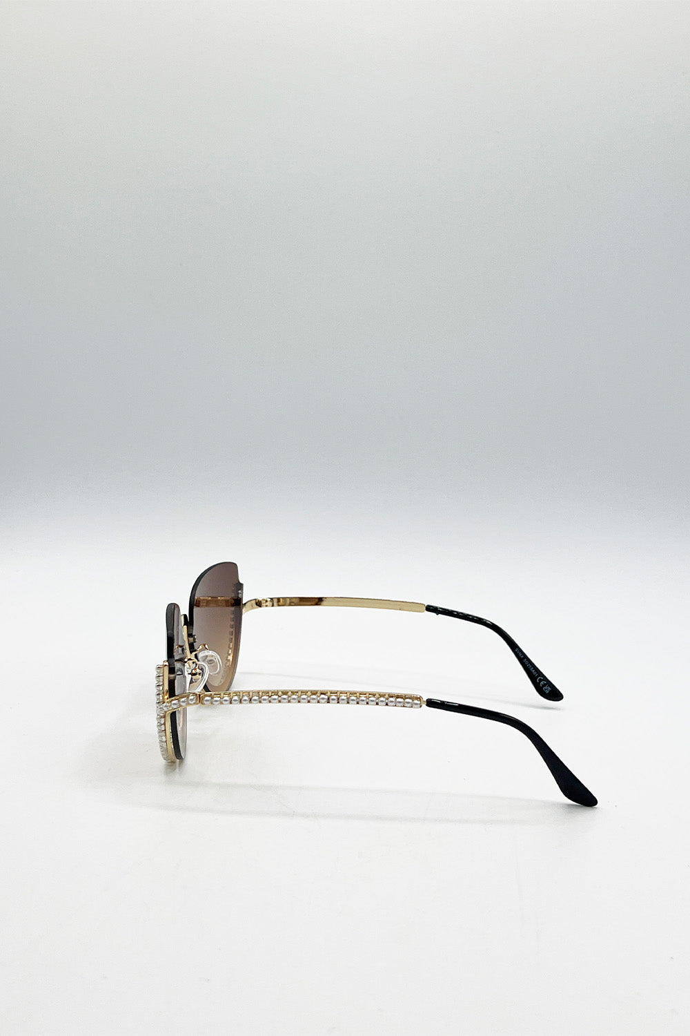 Upper Rimless Pearl Sunglasses in Gold Brown