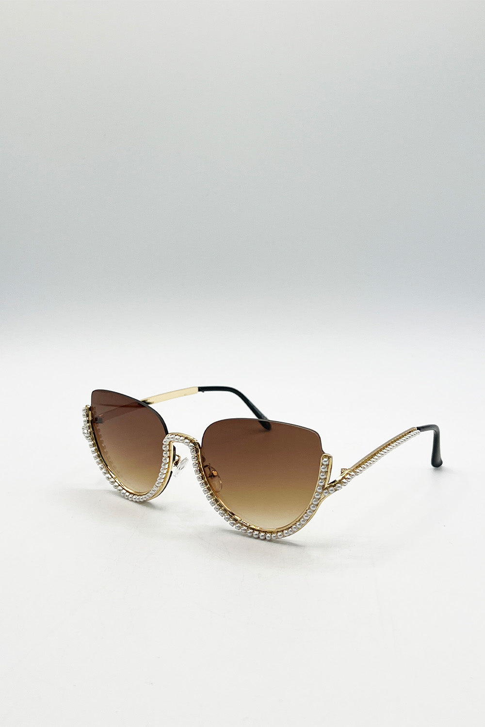 Upper Rimless Pearl Sunglasses in Gold Brown