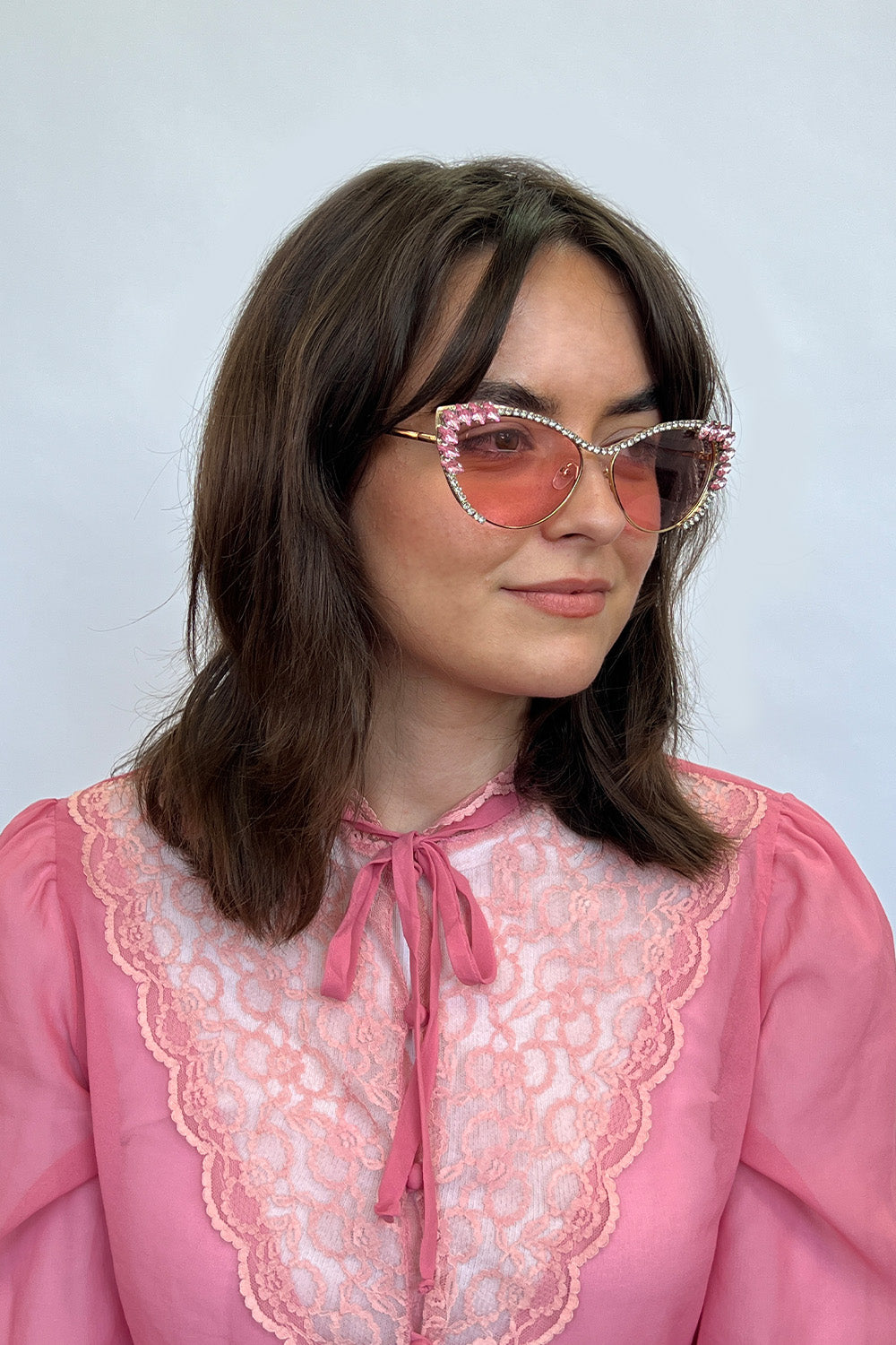 Cat-Eye Diamante Sunglasses in Pink