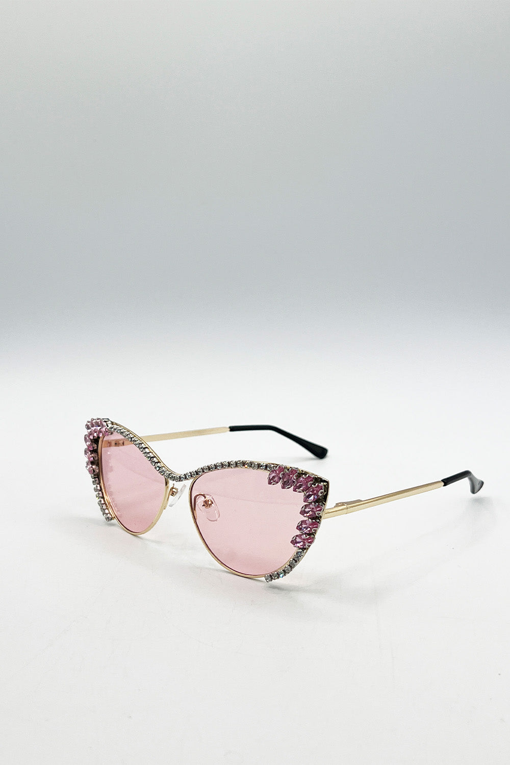 Cat-Eye Diamante Sunglasses in Pink