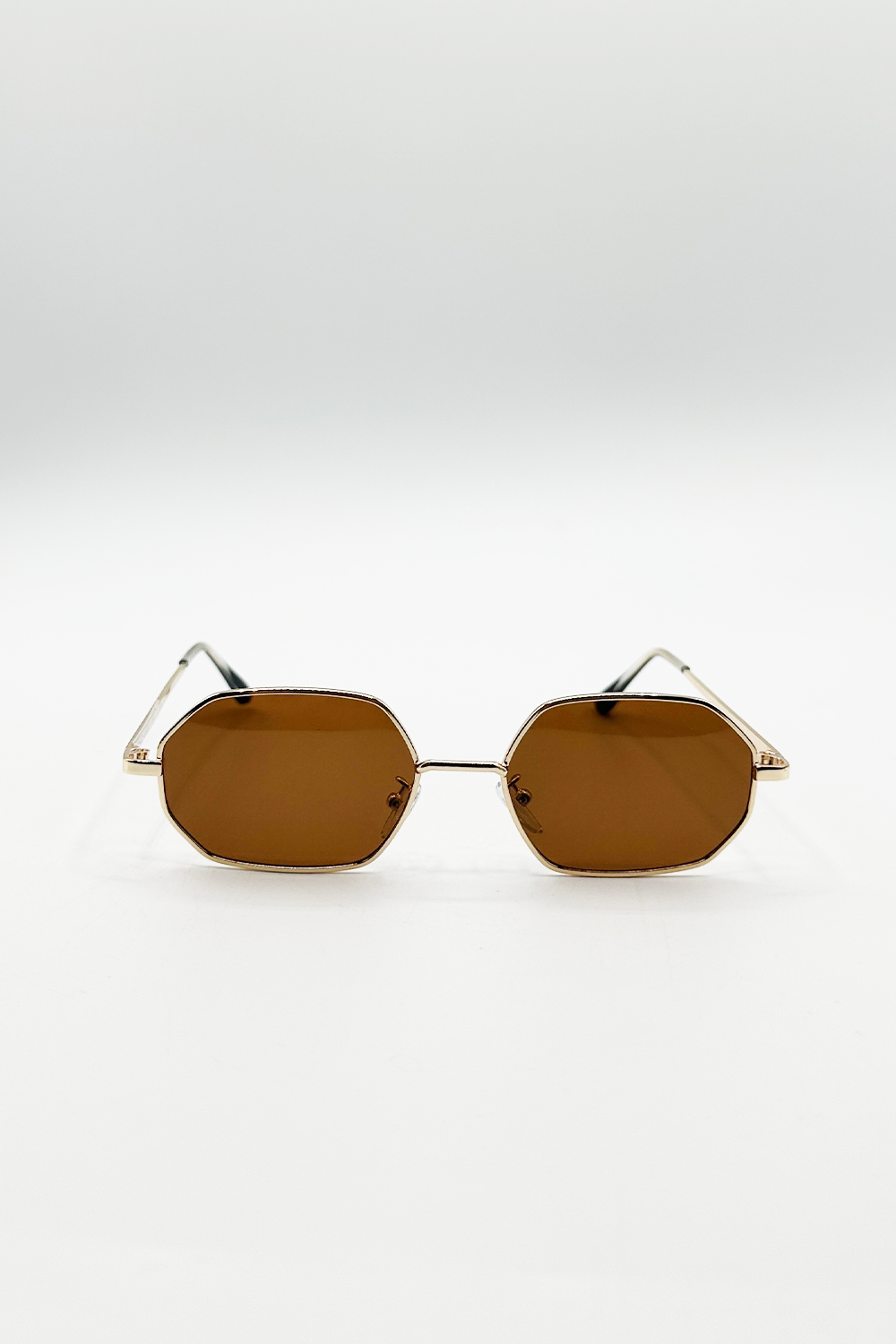 Oval Geometric Metal Frame Sunglasses in Gold Brown