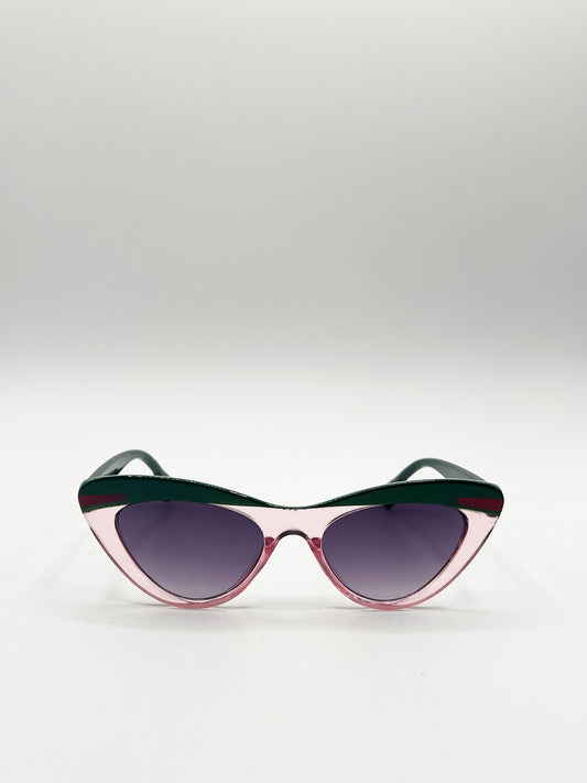 Two Tone Cat-Eye Sunglasses in Pink Green
