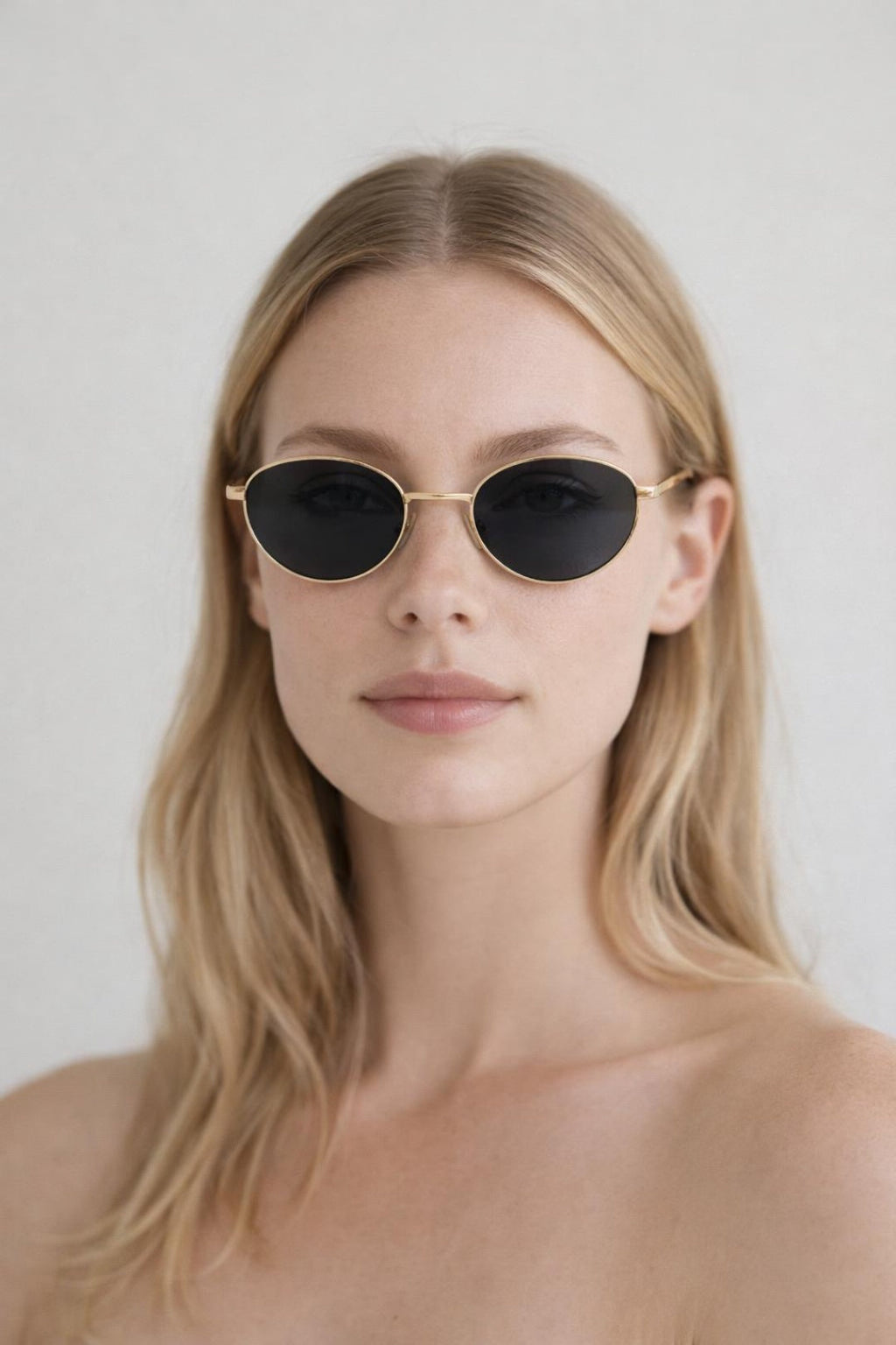 Oval Shape Retro Sunglasses In Gold