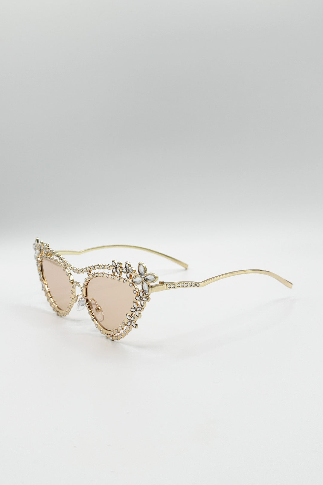 Diamante Cat Eye Sunglasses In Champagne