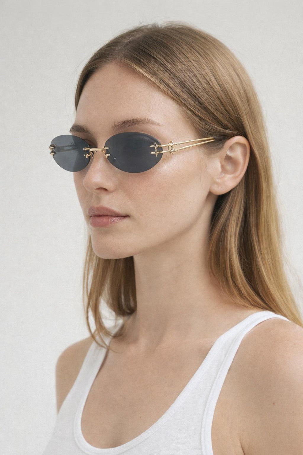 Rimless Oval Sunglasses In Black