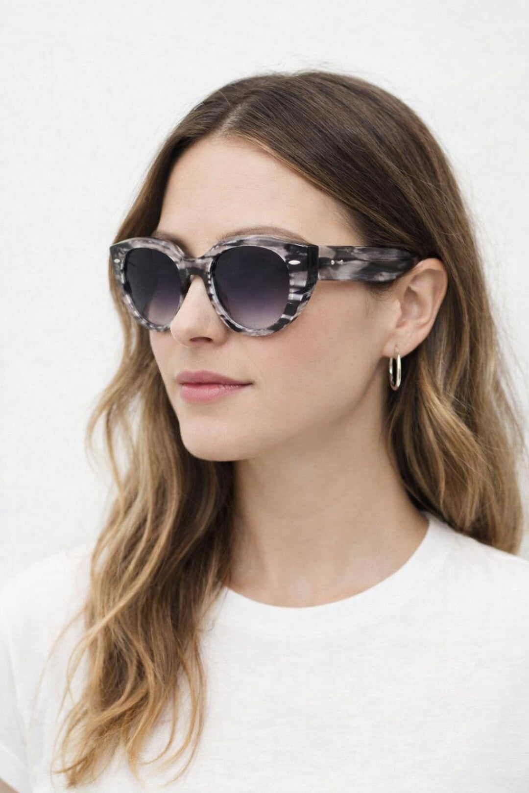 Round Stripe Cat Eye Sunglasses In Black