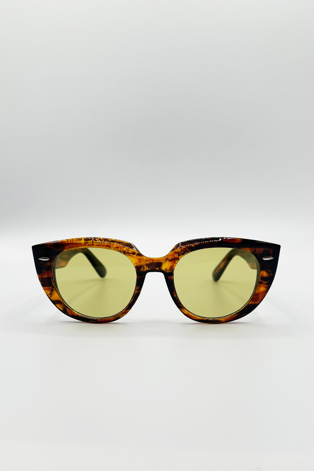 Round Stripe Cat Eye Sunglasses In Brown Yellow