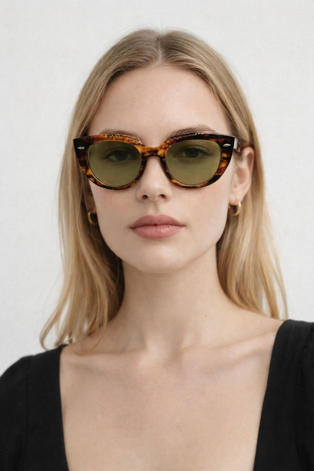 Round Stripe Cat Eye Sunglasses In Brown Yellow