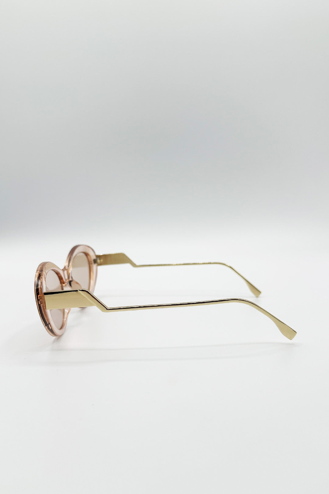 Cat Eye Metal Side Detail Sunglasses In Champagne